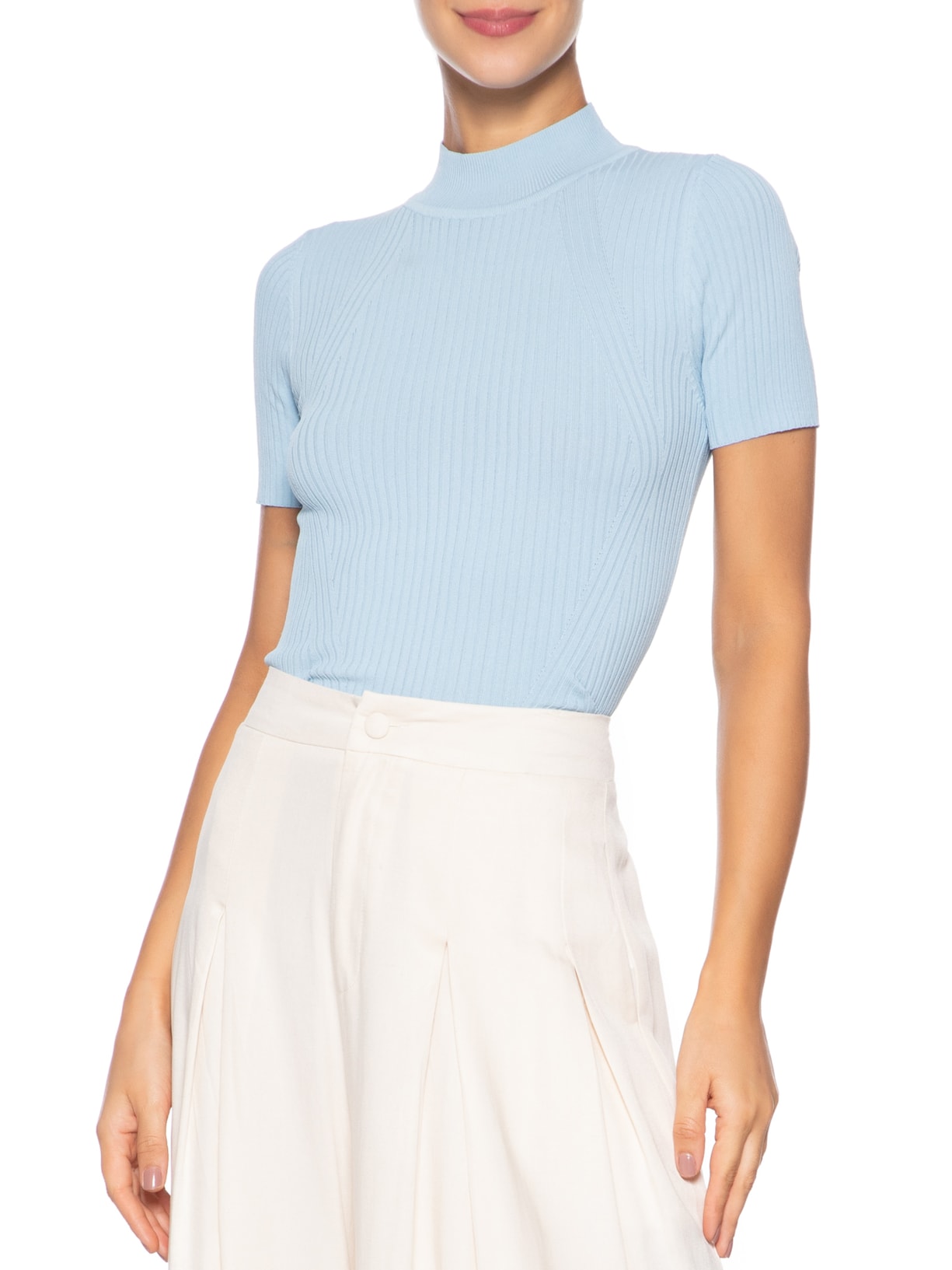 Camiseta Feminina Tricot Básica Azul Basiq