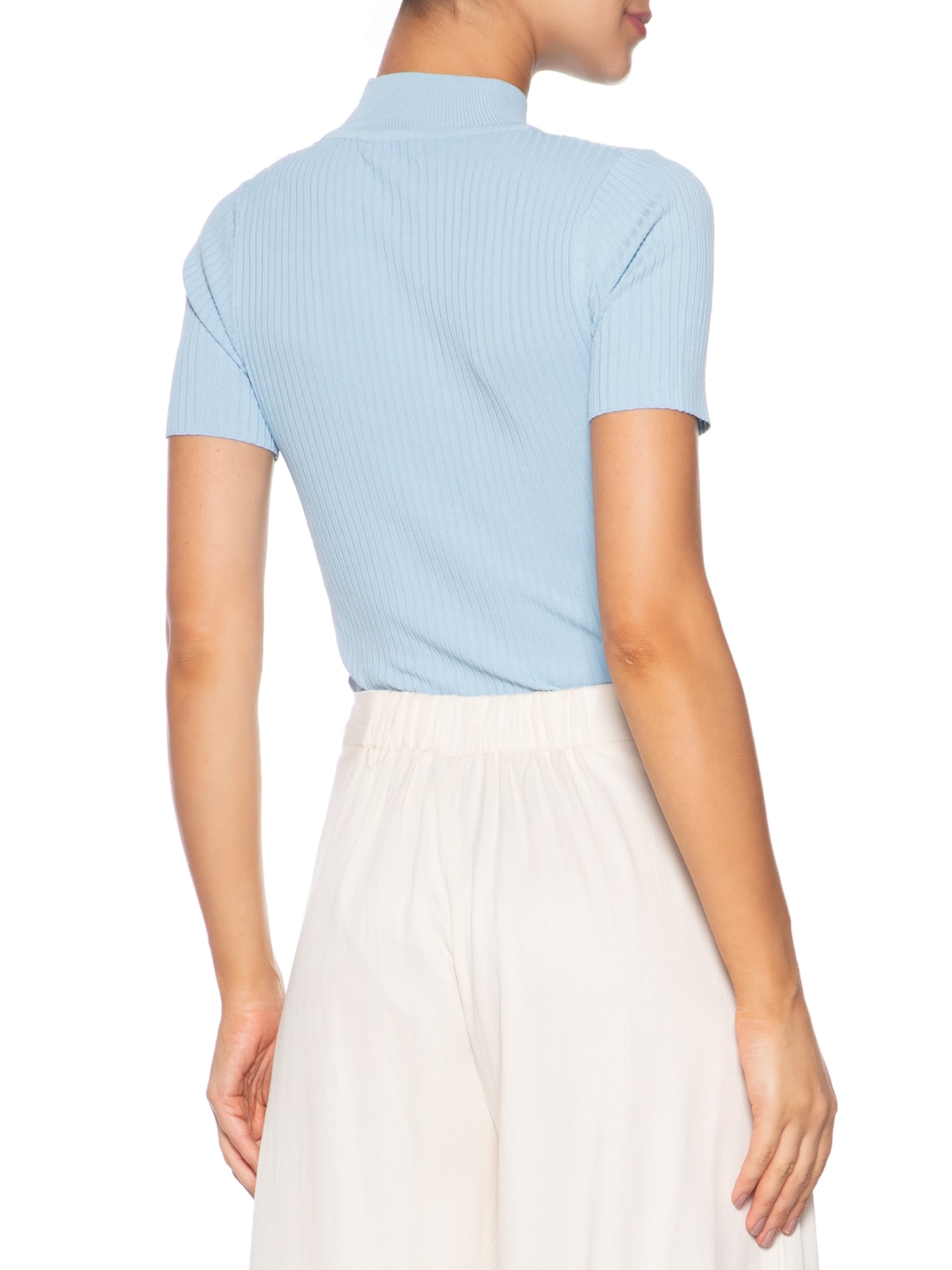 Camiseta Feminina Tricot Básica Azul Basiq