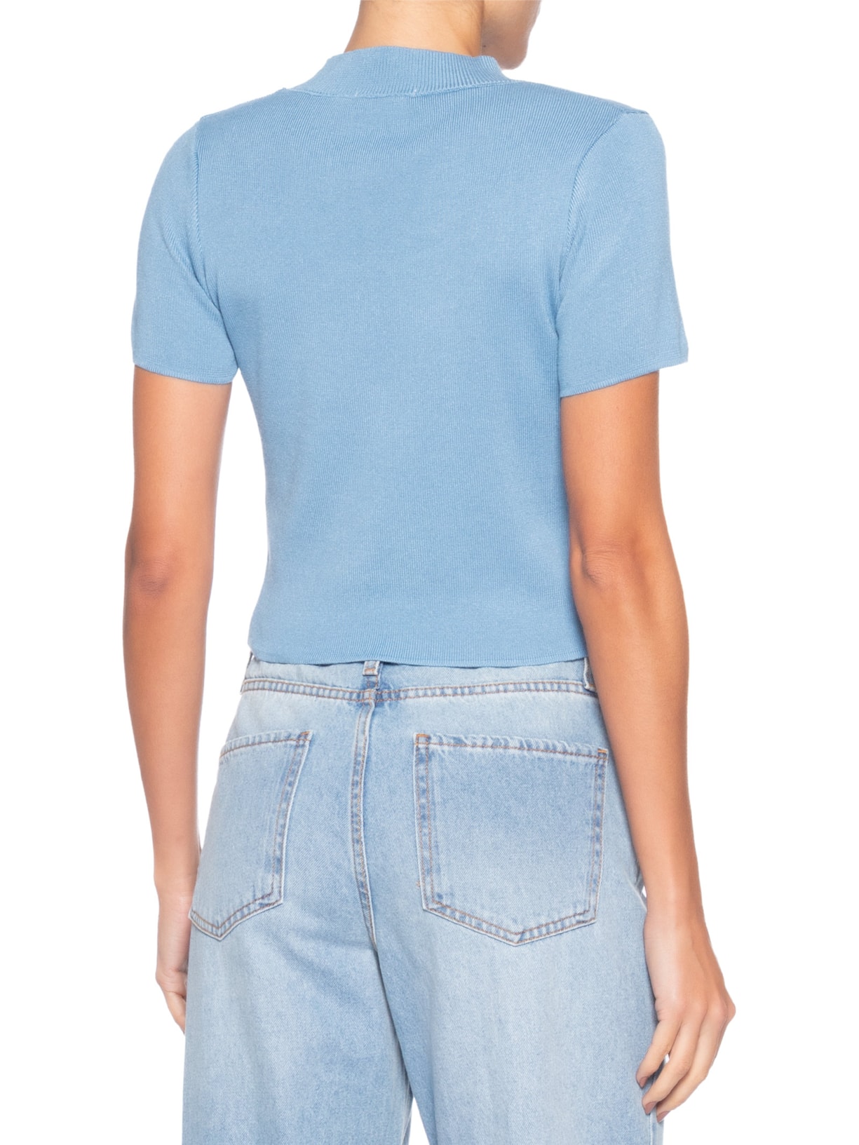 Camiseta Feminina Tricot Básica Azul Basiq