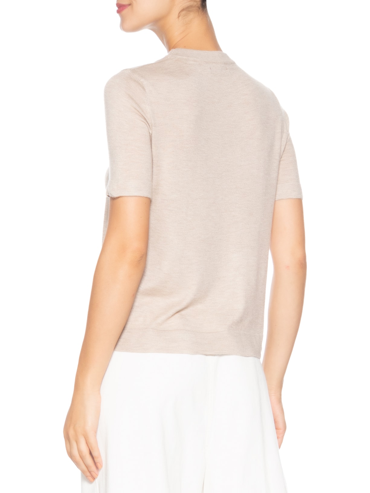 Camiseta Feminina Tricot Básica Bege Basiq