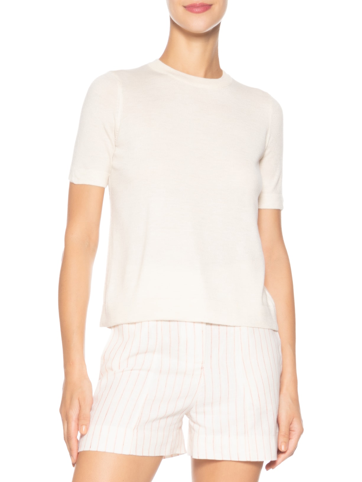 Camiseta Feminina Tricot Básica Bege Basiq