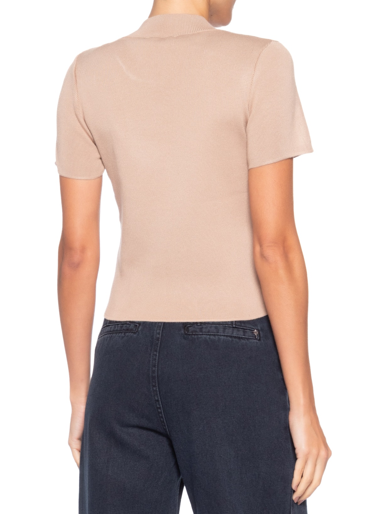 Camiseta Feminina Tricot Básica Bege Basiq