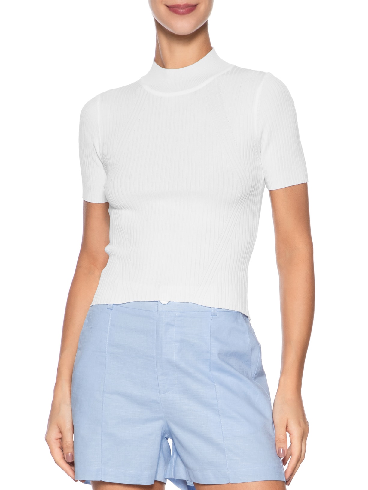 Camiseta Feminina Tricot Básica Branco Basiq