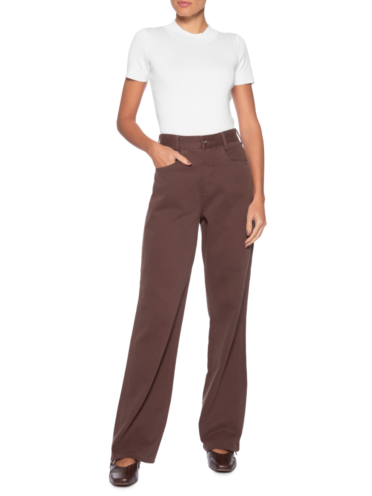 Camiseta Feminina Tricot Básica Branco Basiq