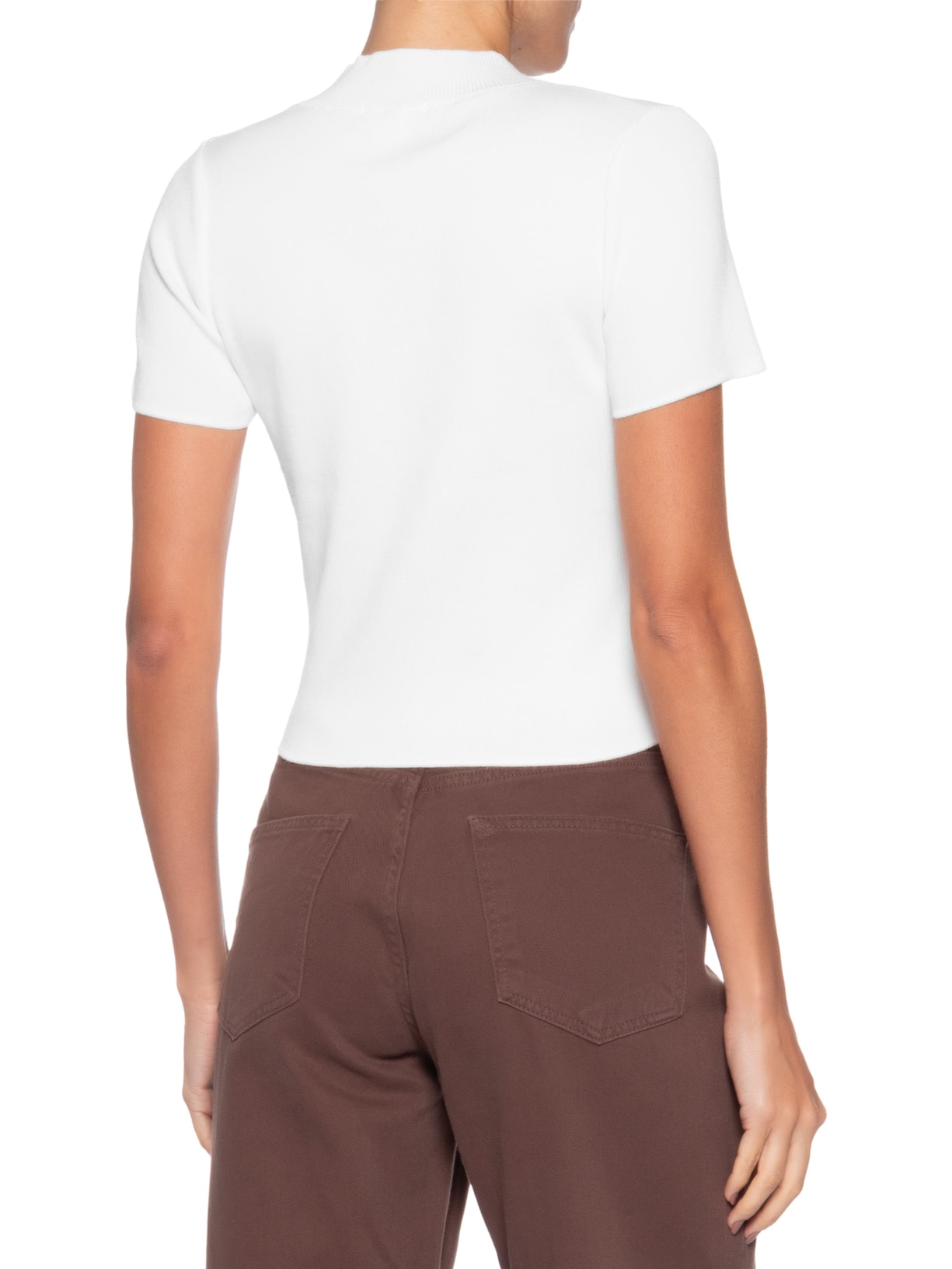 Camiseta Feminina Tricot Básica Branco Basiq