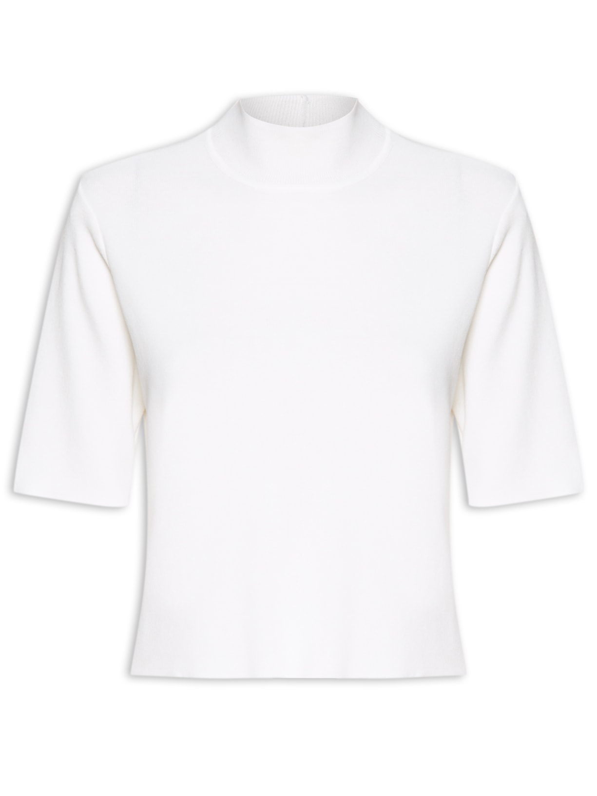 Camiseta Feminina Tricot Básica Gola Alta - Branco