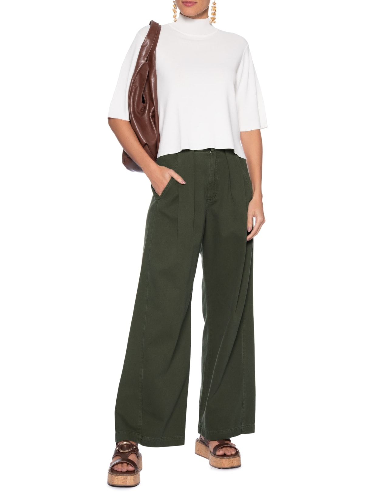 Camiseta Feminina Tricot Básica Gola Alta Branco Animale