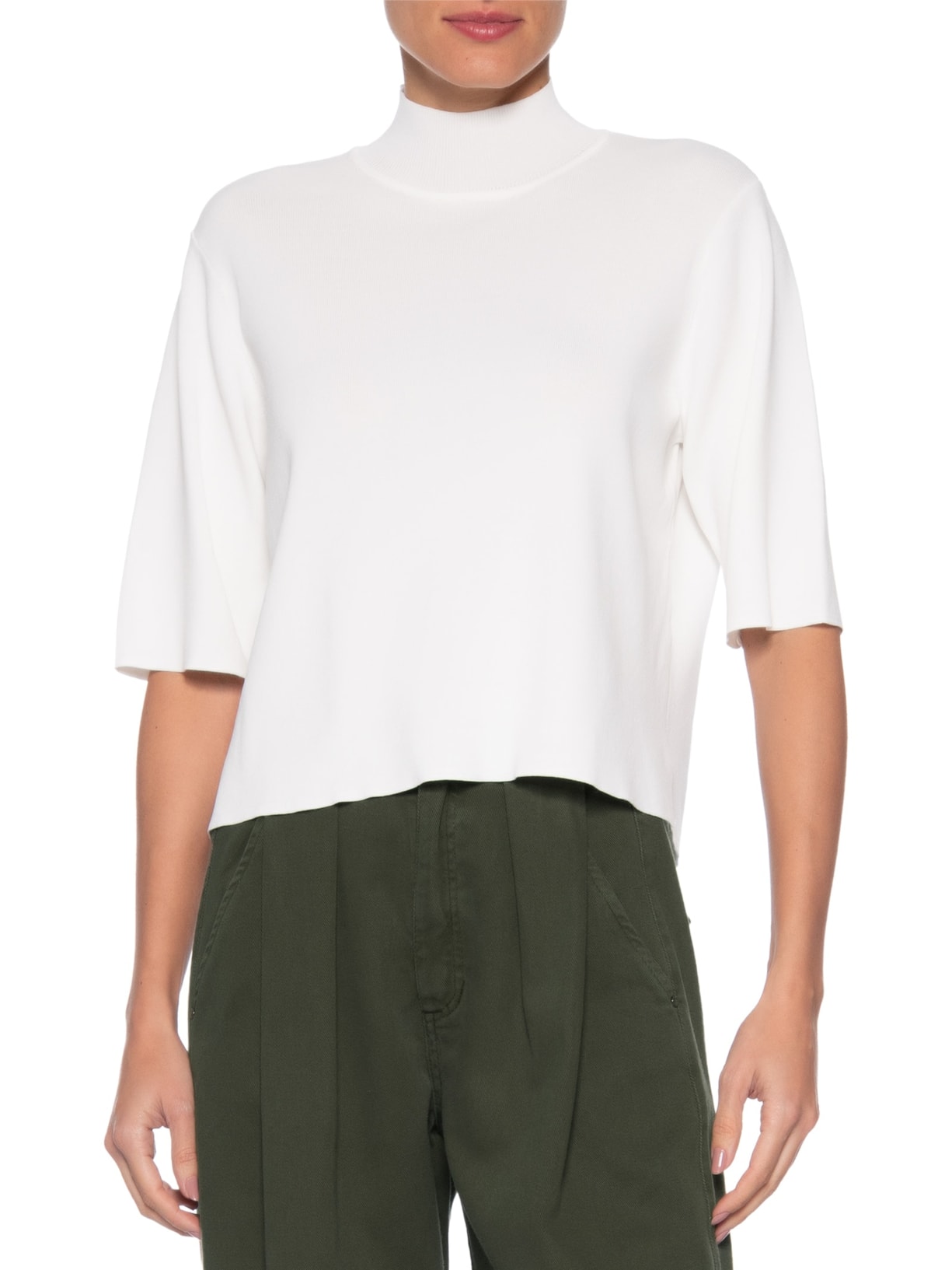 Camiseta Feminina Tricot Básica Gola Alta Branco Animale