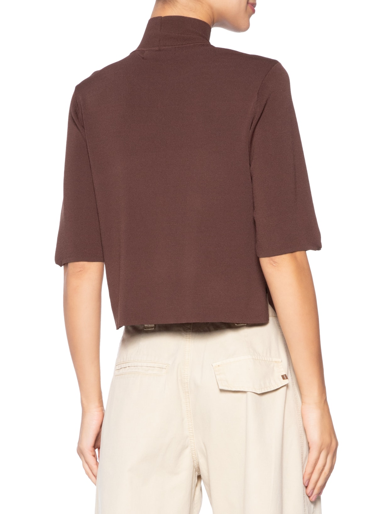 Camiseta Feminina Tricot Básica Gola Alta Color Marrom Animale