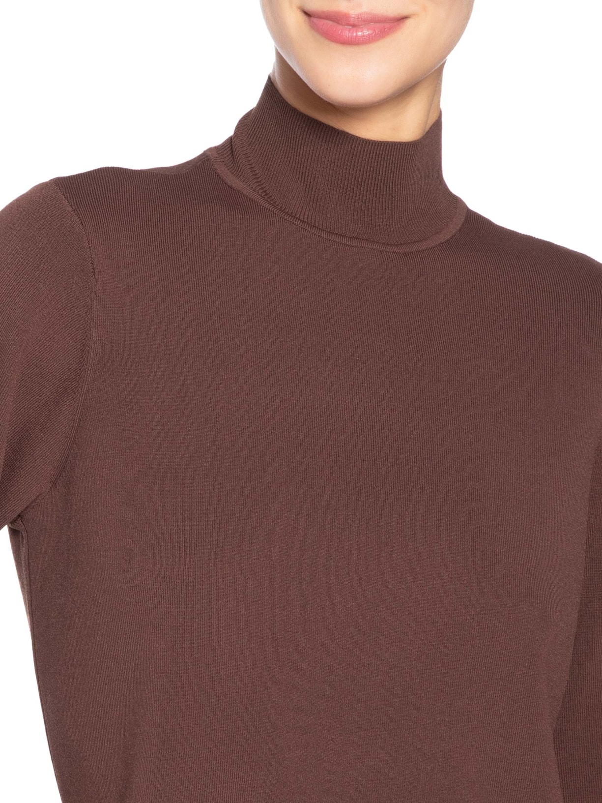 Camiseta Feminina Tricot Básica Gola Alta Color Marrom Animale