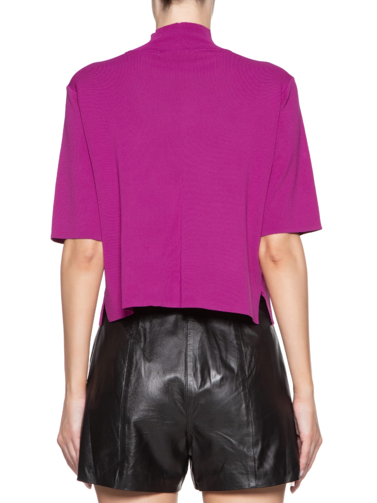 Camiseta Feminina Tricot Básica Gola Alta Fucsia Rosa Animale