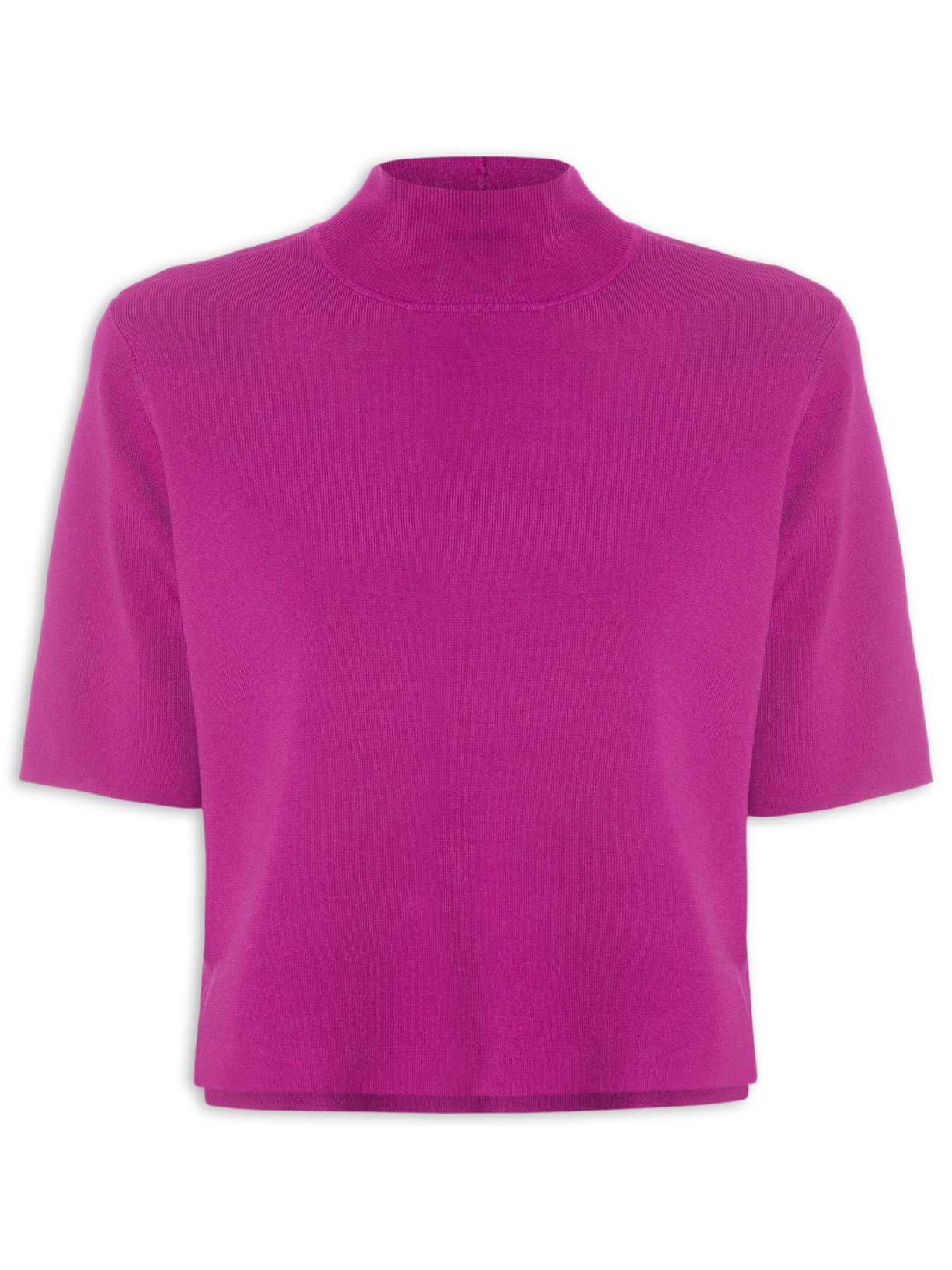 Camiseta Feminina Tricot Básica Gola Alta Fucsia Rosa Animale