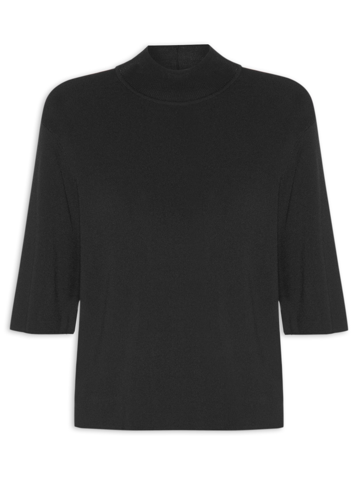 Camiseta Feminina Tricot Básica Gola Alta - Preto