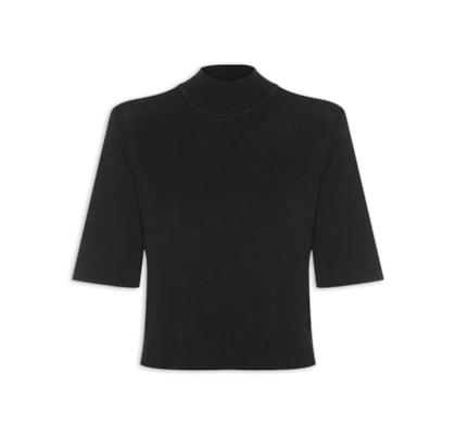 Camiseta Feminina Tricot Básica Gola Alta - Preto