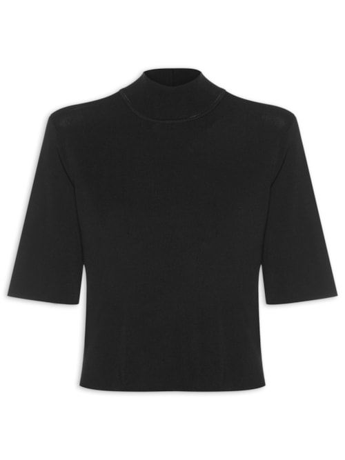 Camiseta Feminina Tricot Básica Gola Alta - Preto