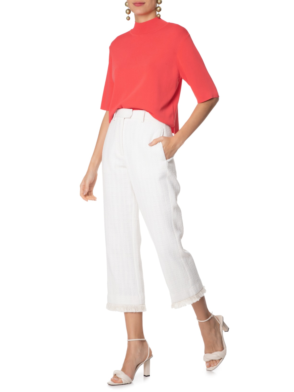 Camiseta Feminina Tricot Básica Gola Alta Rosa Animale