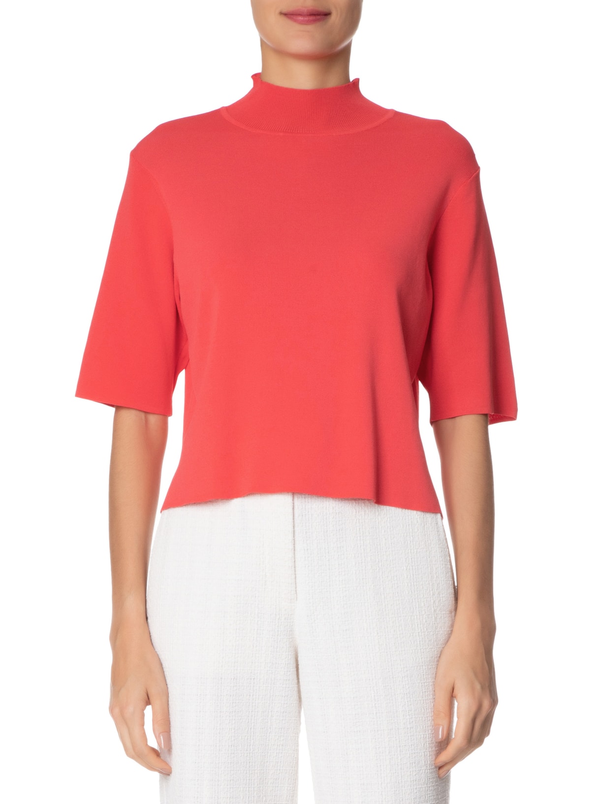 Camiseta Feminina Tricot Básica Gola Alta Rosa Animale