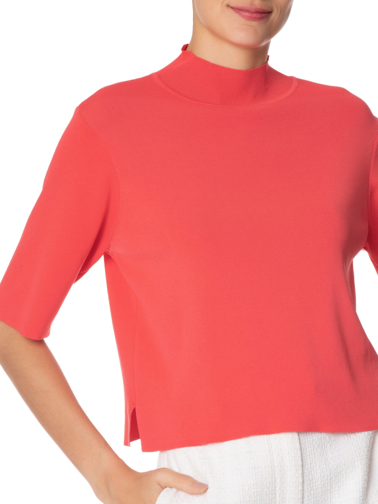 Camiseta Feminina Tricot Básica Gola Alta Rosa Animale