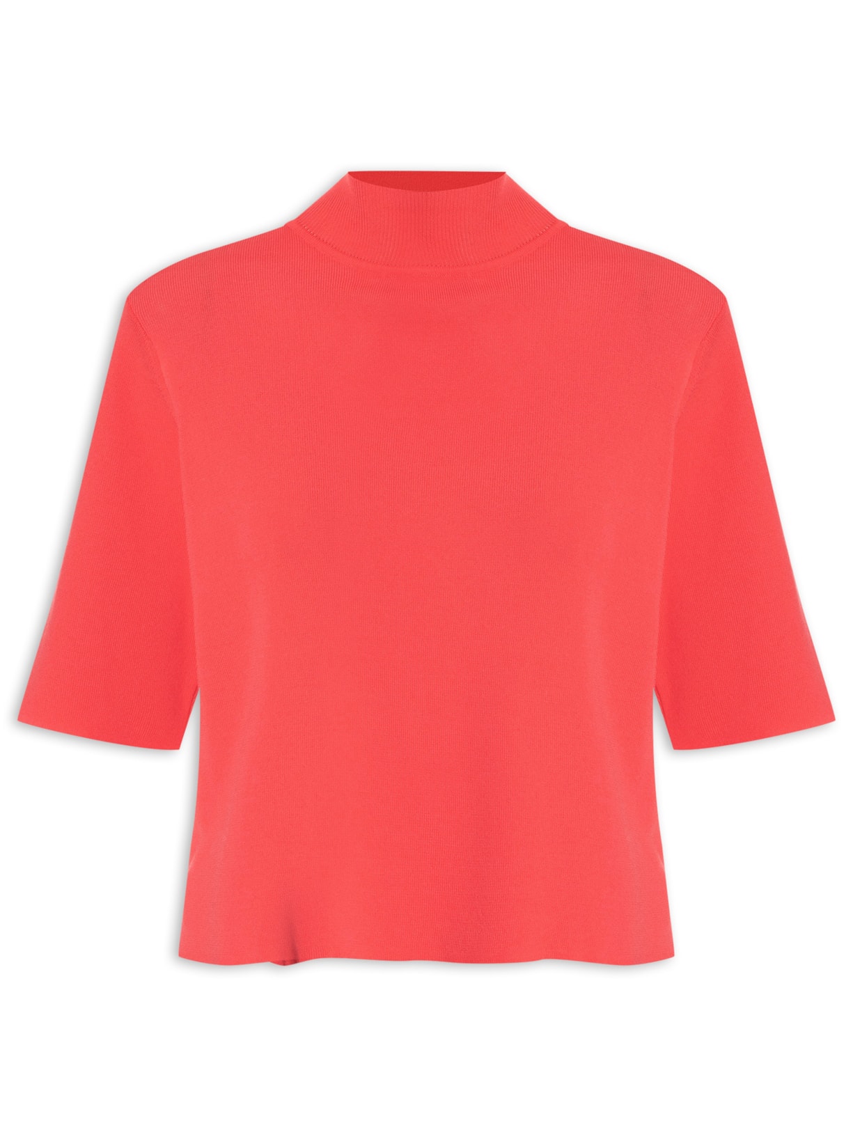 Camiseta Feminina Tricot Básica Gola Alta - Rosa