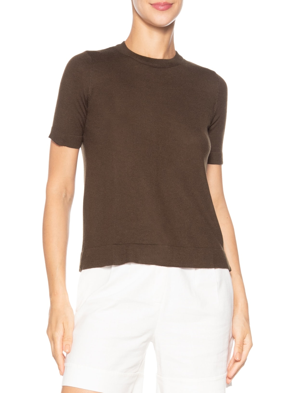 Camiseta Feminina Tricot Básica Marrom Basiq