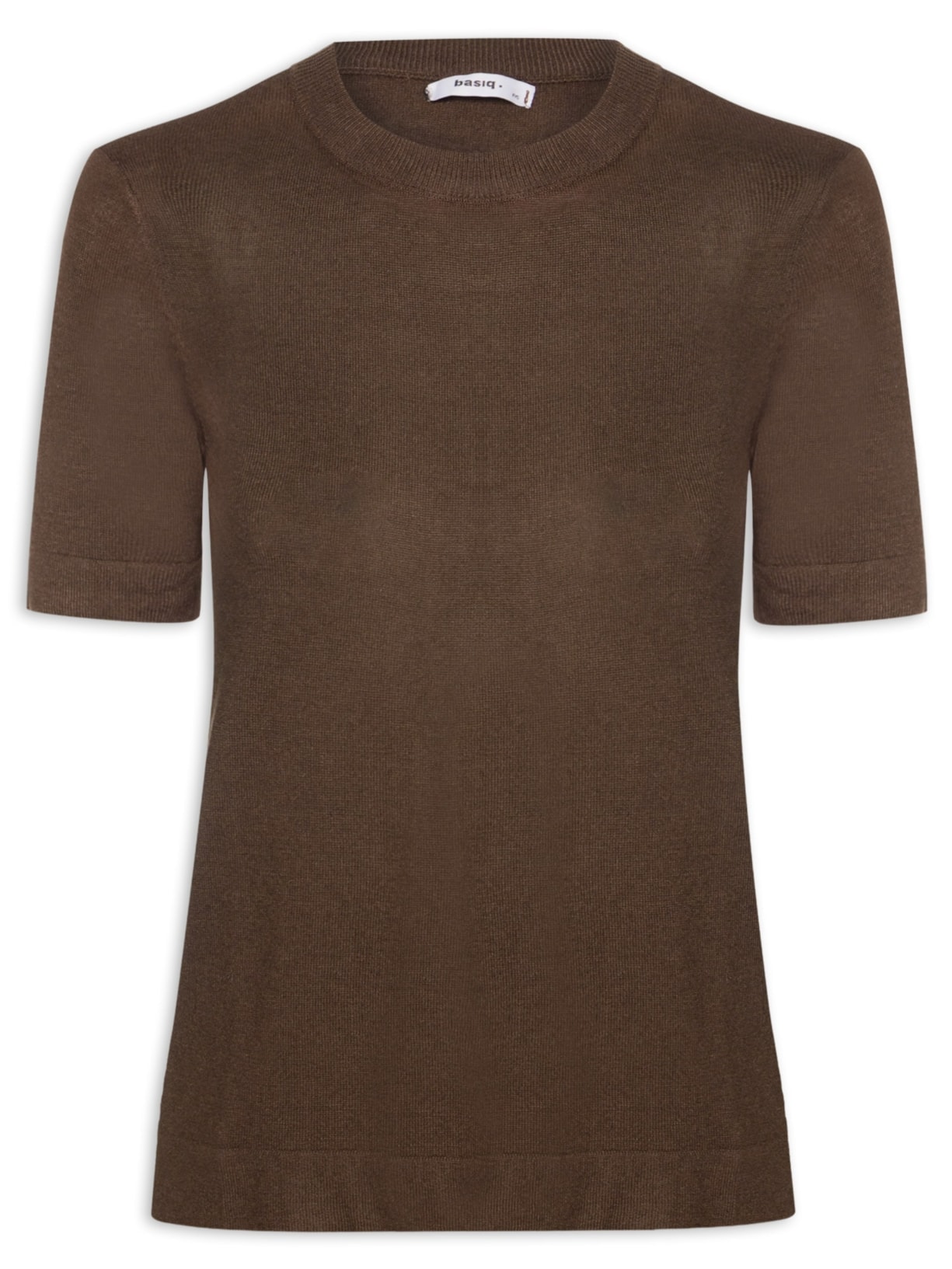 Camiseta Feminina Tricot Básica Marrom Basiq