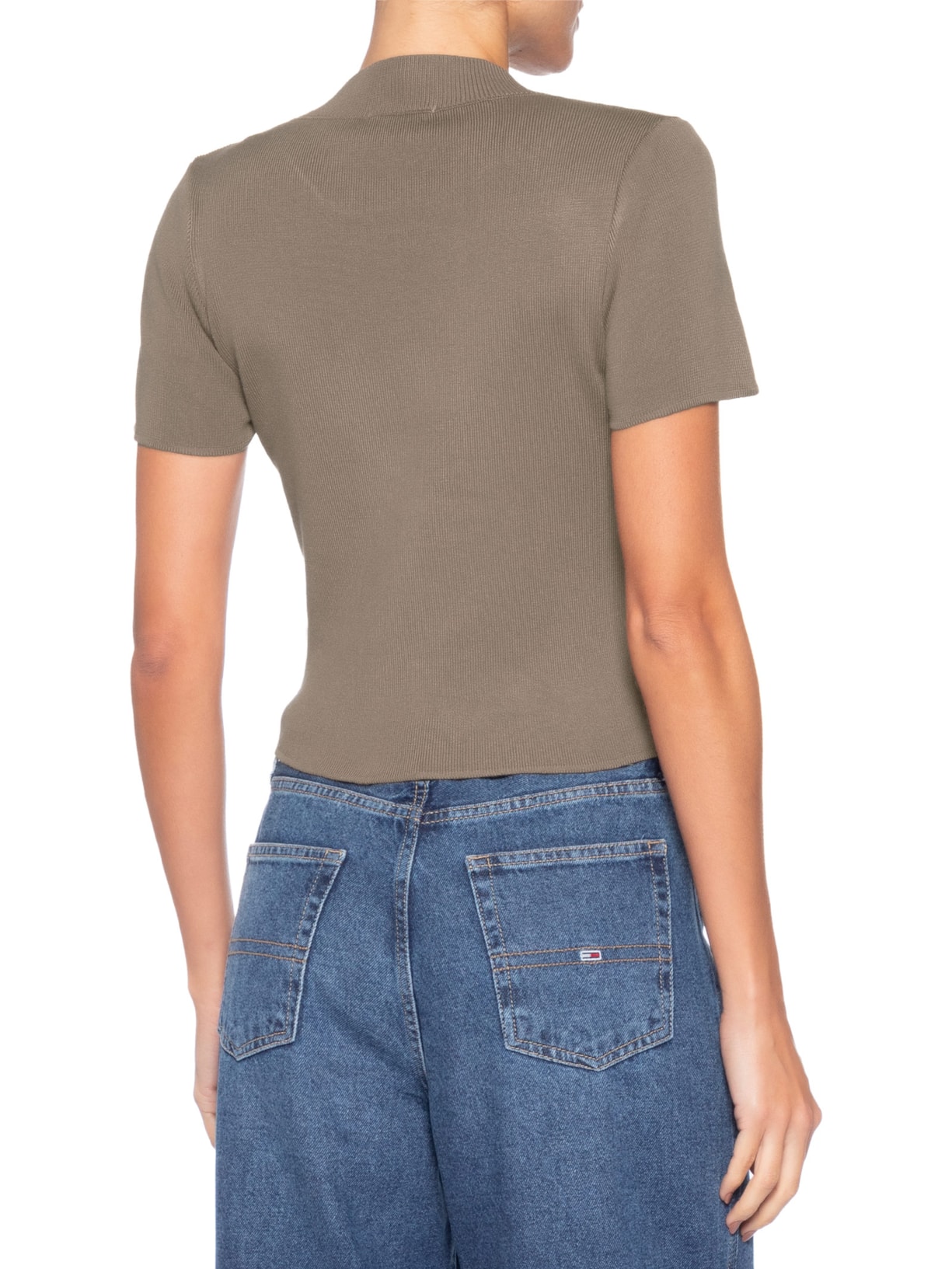 Camiseta Feminina Tricot Básica Marrom Basiq