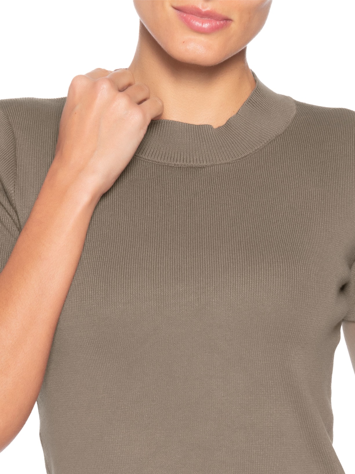 Camiseta Feminina Tricot Básica Marrom Basiq