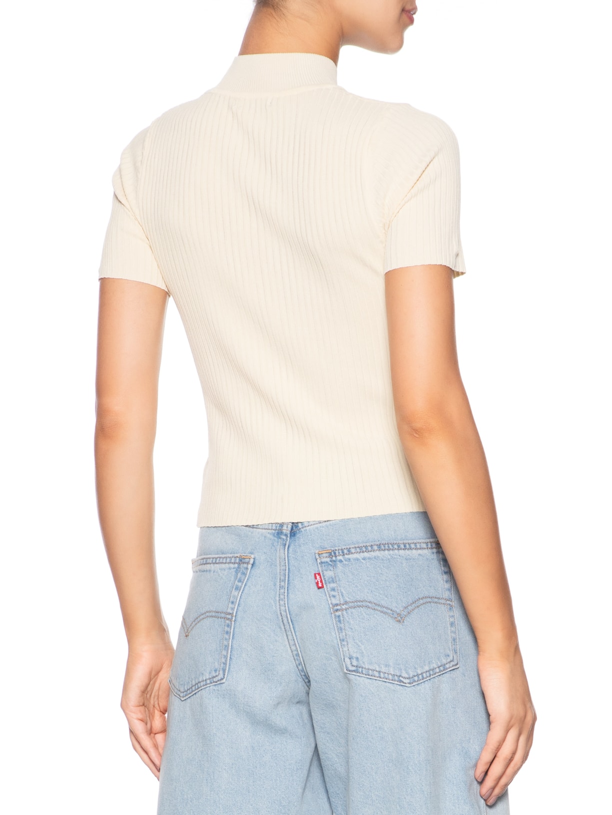 Camiseta Feminina Tricot Básica Off White Basiq