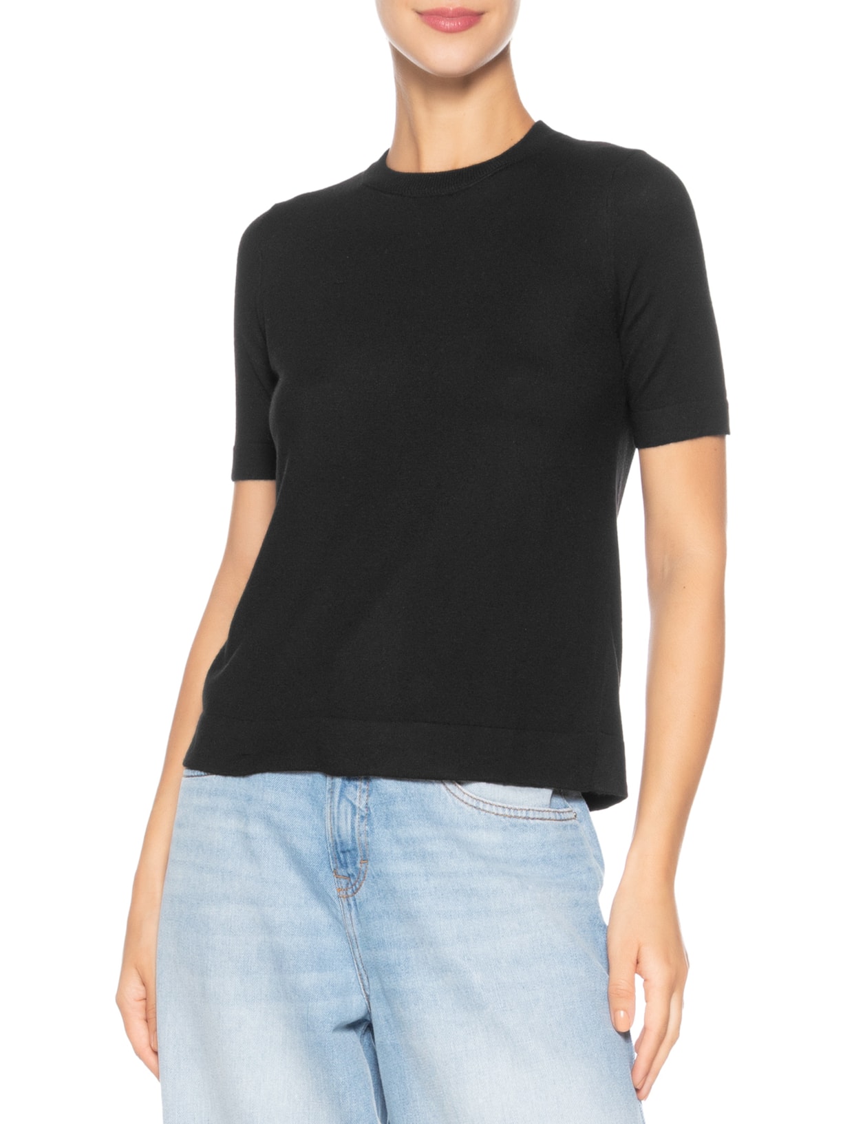 Camiseta Feminina Tricot Básica Preto Basiq