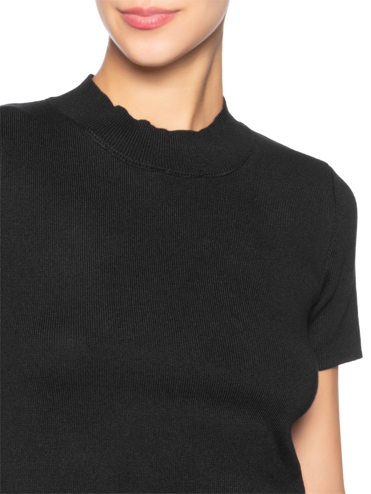 Camiseta Feminina Tricot Básica Preto Basiq
