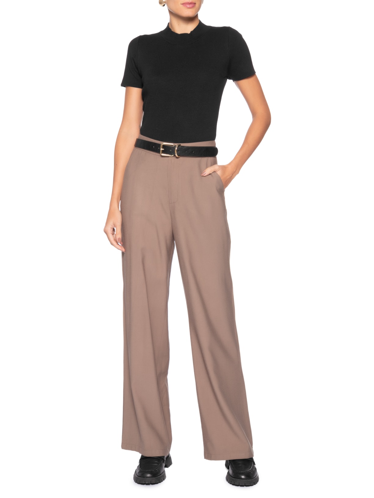 Camiseta Feminina Tricot Básica Preto Basiq