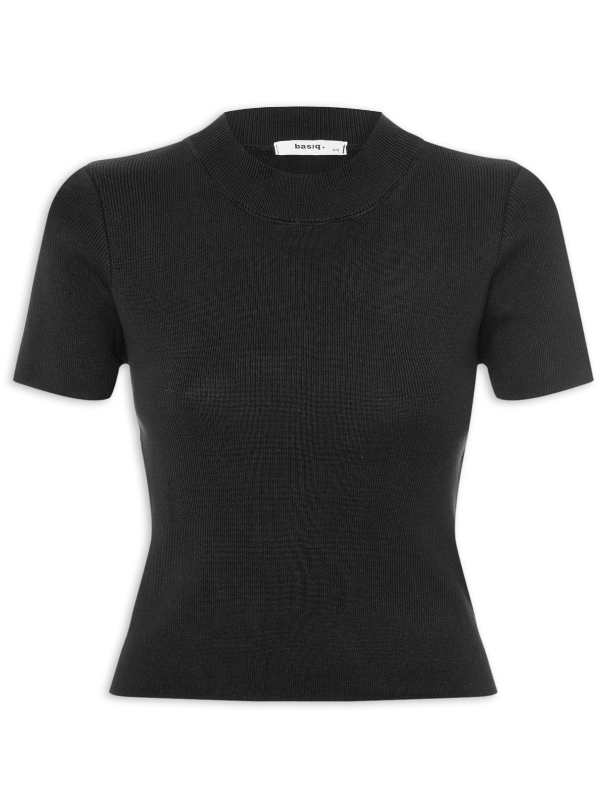 Camiseta Feminina Tricot Básica Preto Basiq
