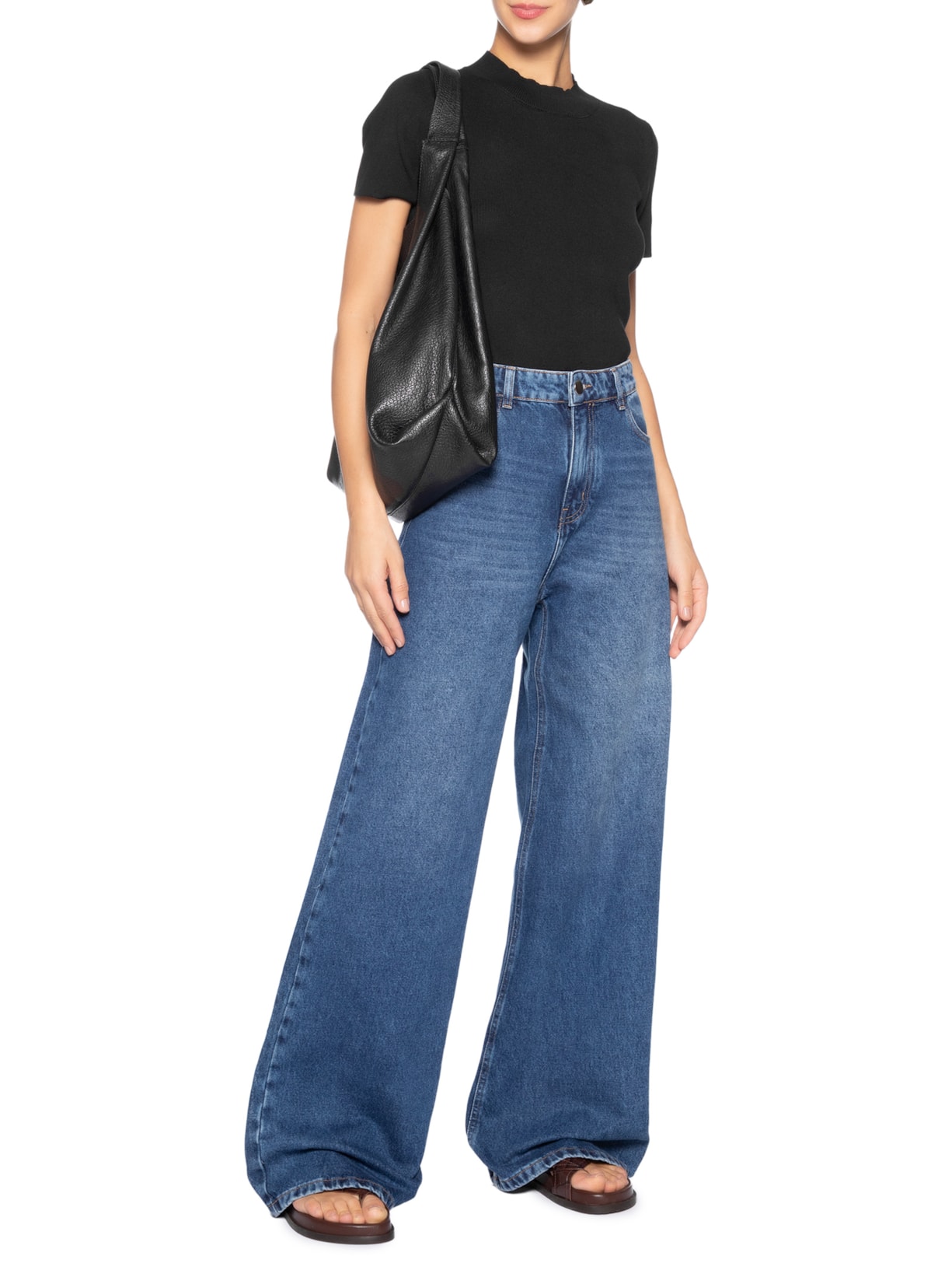 Camiseta Feminina Tricot Básica Preto Basiq