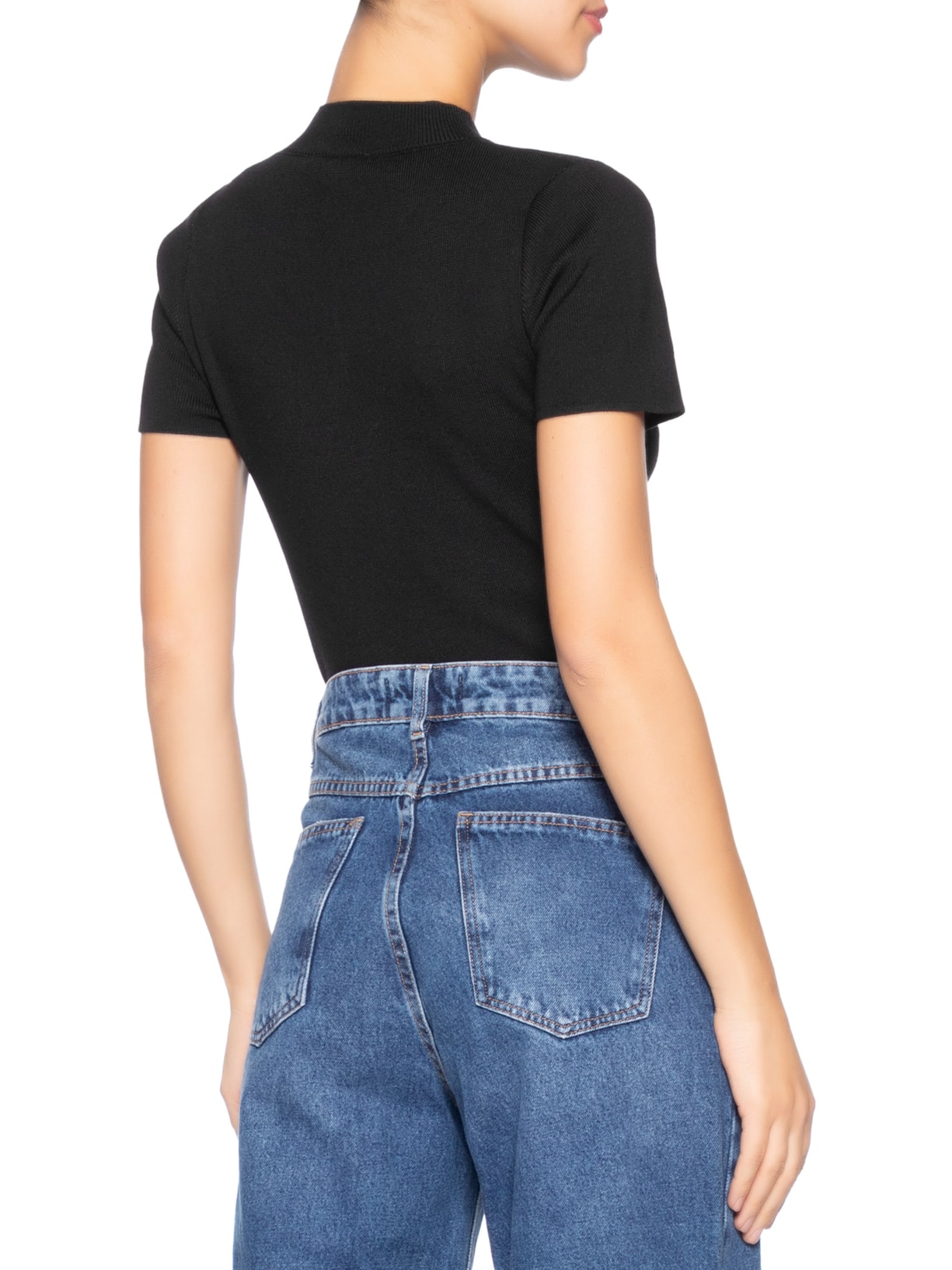 Camiseta Feminina Tricot Básica Preto Basiq