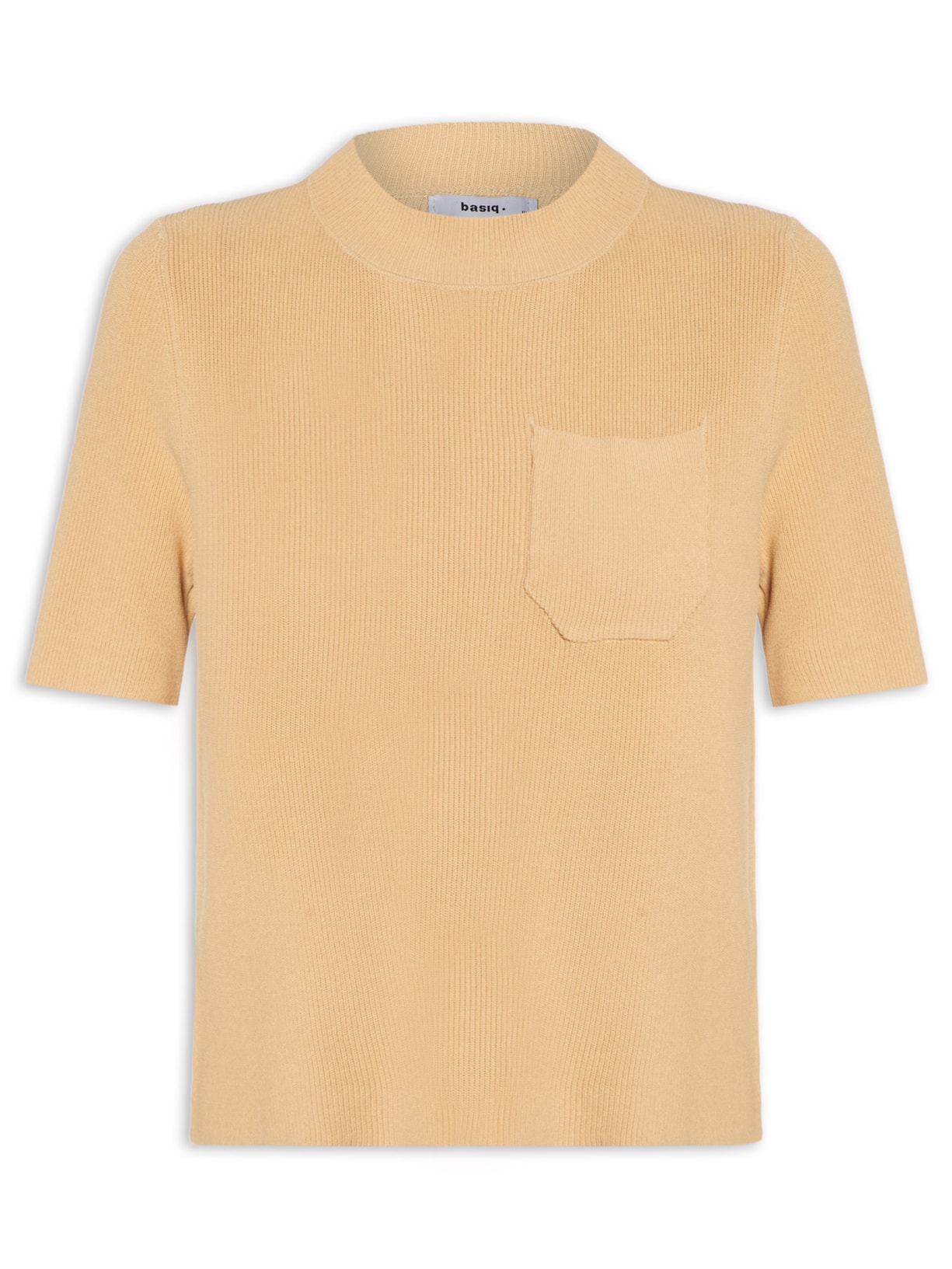 Camiseta Feminina Tricot Com Bolso Bege Basiq