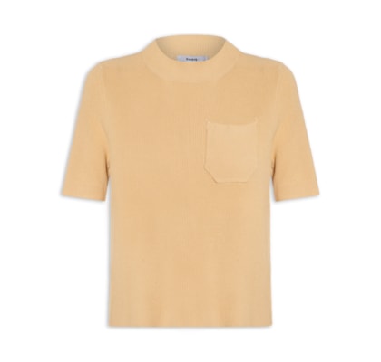 Camiseta Feminina Tricot Com Bolso - Bege