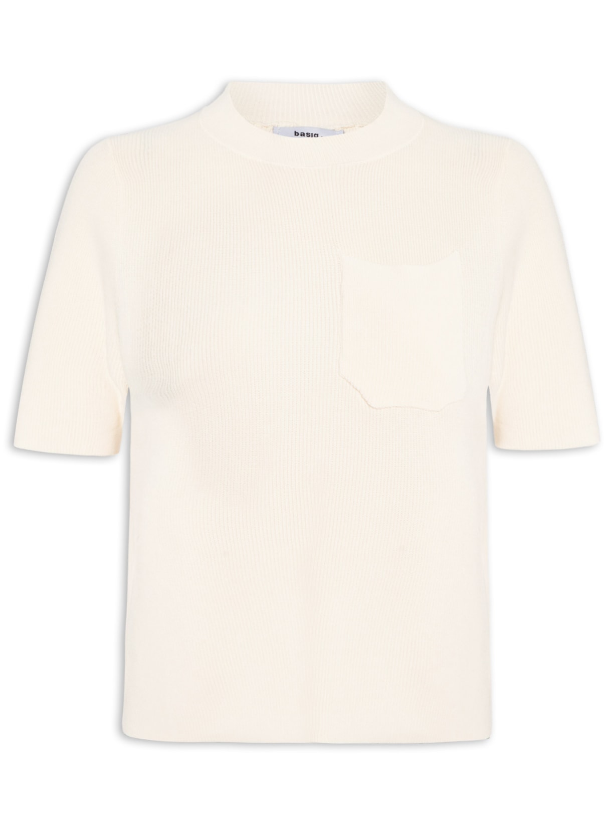 Camiseta Feminina Tricot Com Bolso Bege Basiq