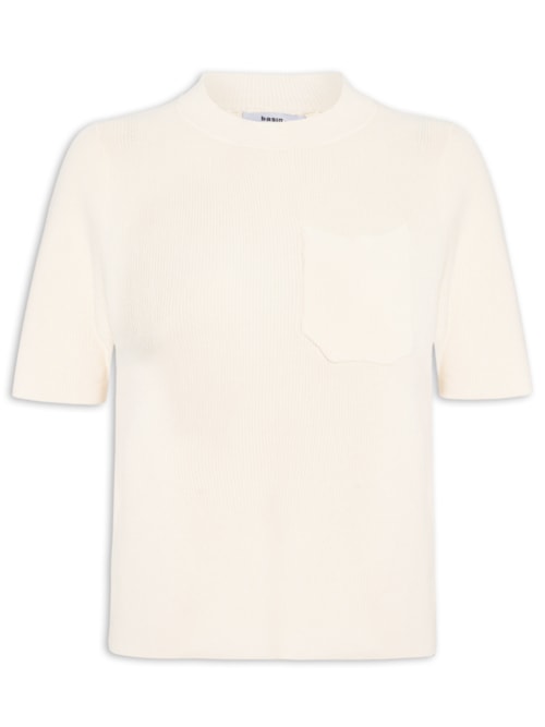 Camiseta Feminina Tricot Com Bolso - Bege