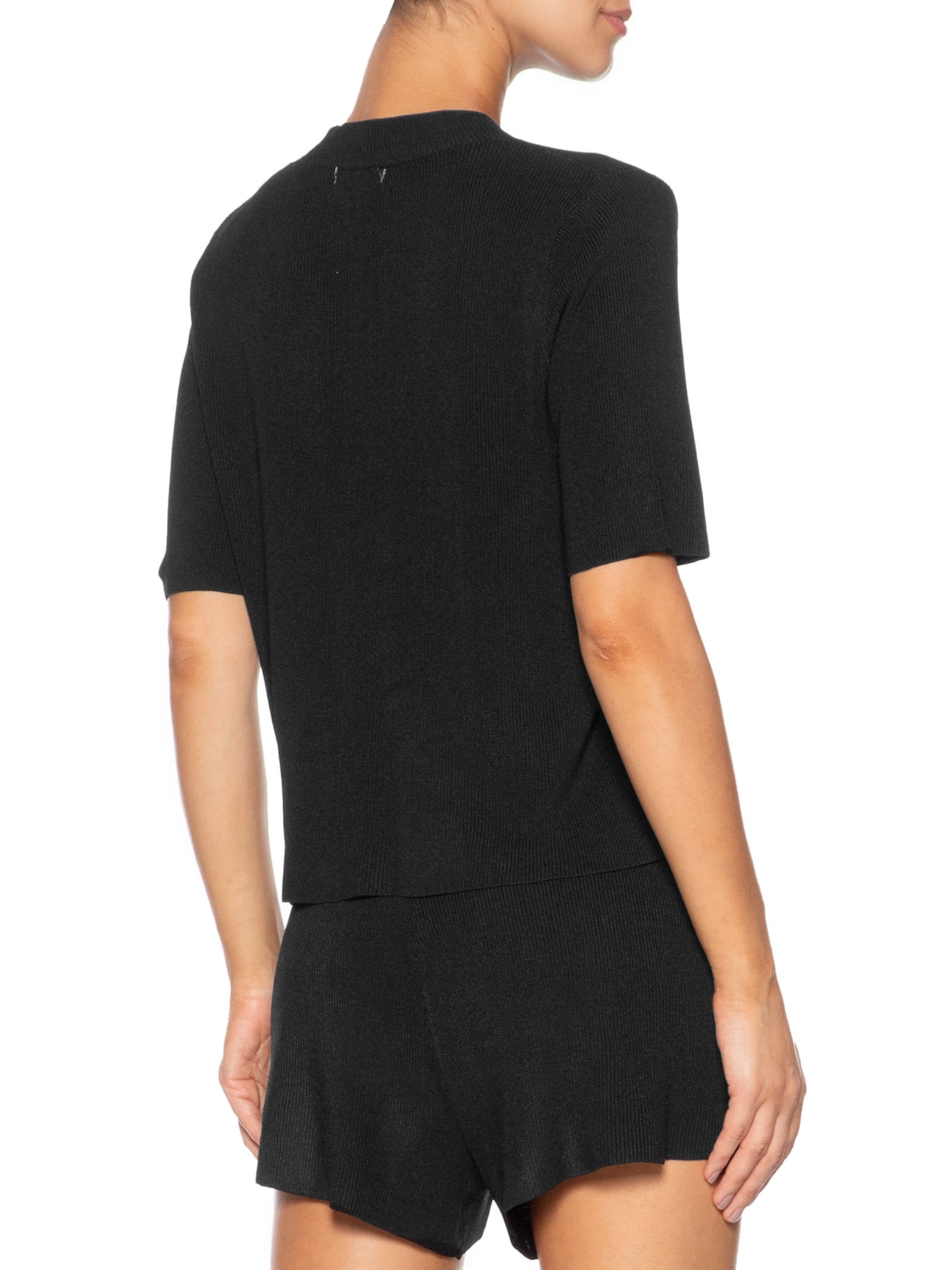 Camiseta Feminina Tricot Com Bolso Preto Basiq