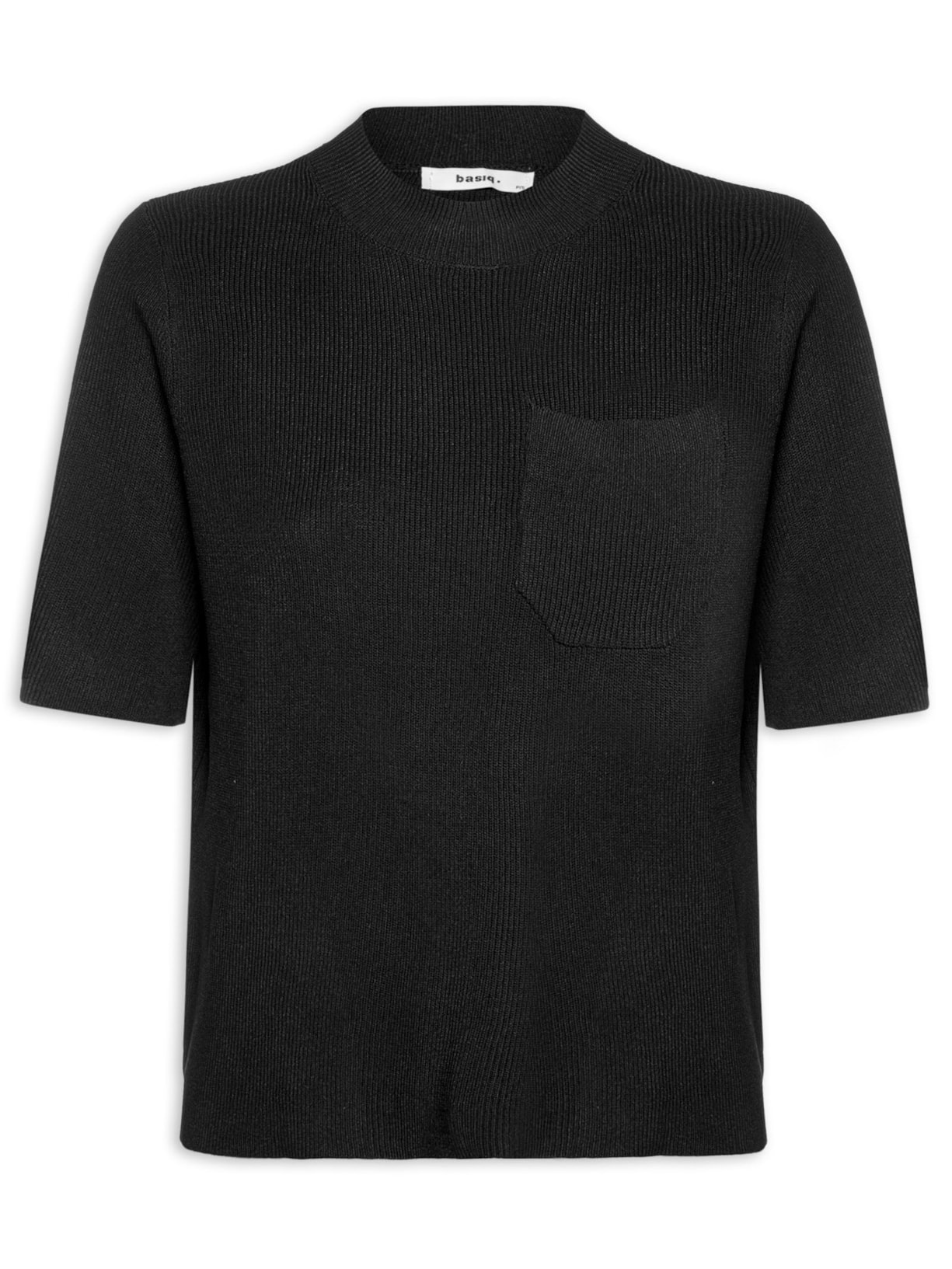 Camiseta Feminina Tricot Com Bolso Preto Basiq