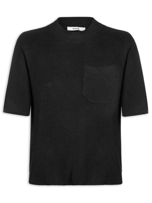 Camiseta Feminina Tricot Com Bolso - Preto