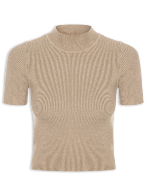 Camiseta Feminina Tricot Cropped Básica – Bege