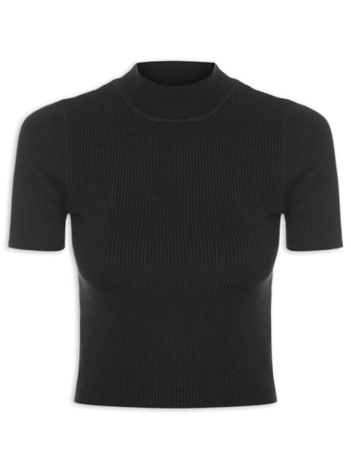 Camiseta Feminina Tricot Cropped Básica – Preto