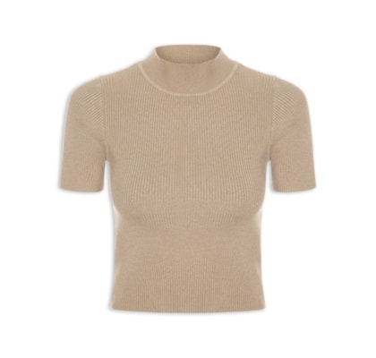 Camiseta Feminina Tricot Cropped Básica - Bege