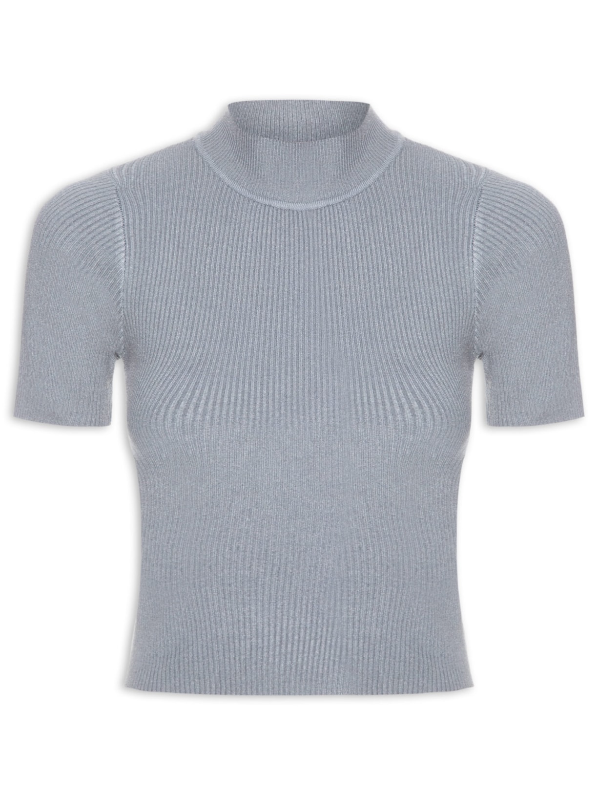 Camiseta Feminina Tricot Cropped Básica Cinza Basiq