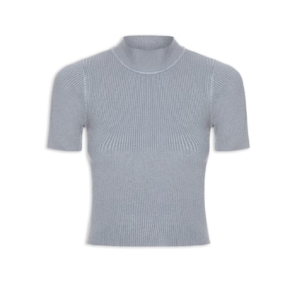 Camiseta Feminina Tricot Cropped Básica - Cinza