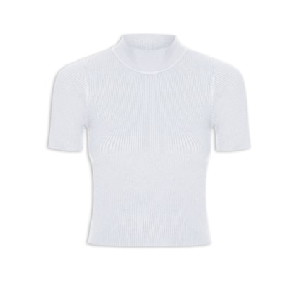 Camiseta Feminina Tricot Cropped Básica - Cinza