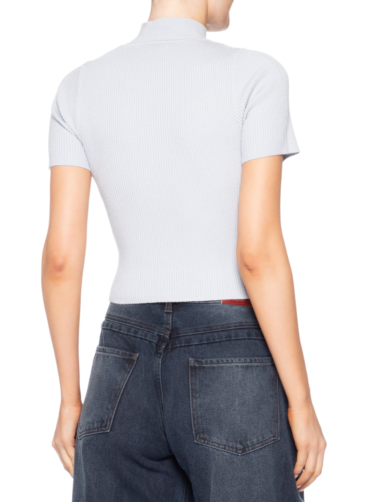 Camiseta Feminina Tricot Cropped Básica Cinza Basiq