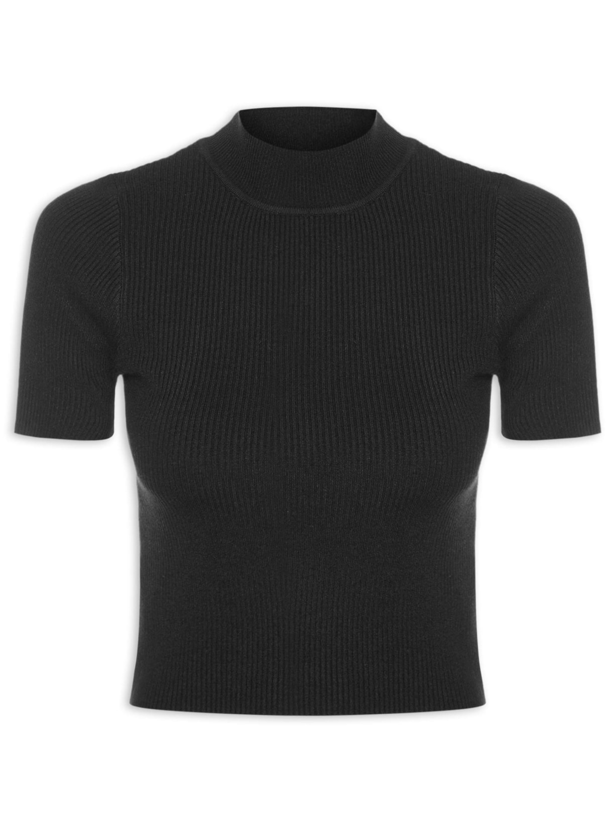 Camiseta Feminina Tricot Cropped Básica Preto Basiq