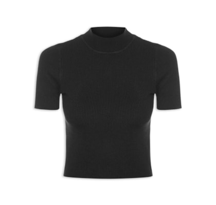 Camiseta Feminina Tricot Cropped Básica - Preto